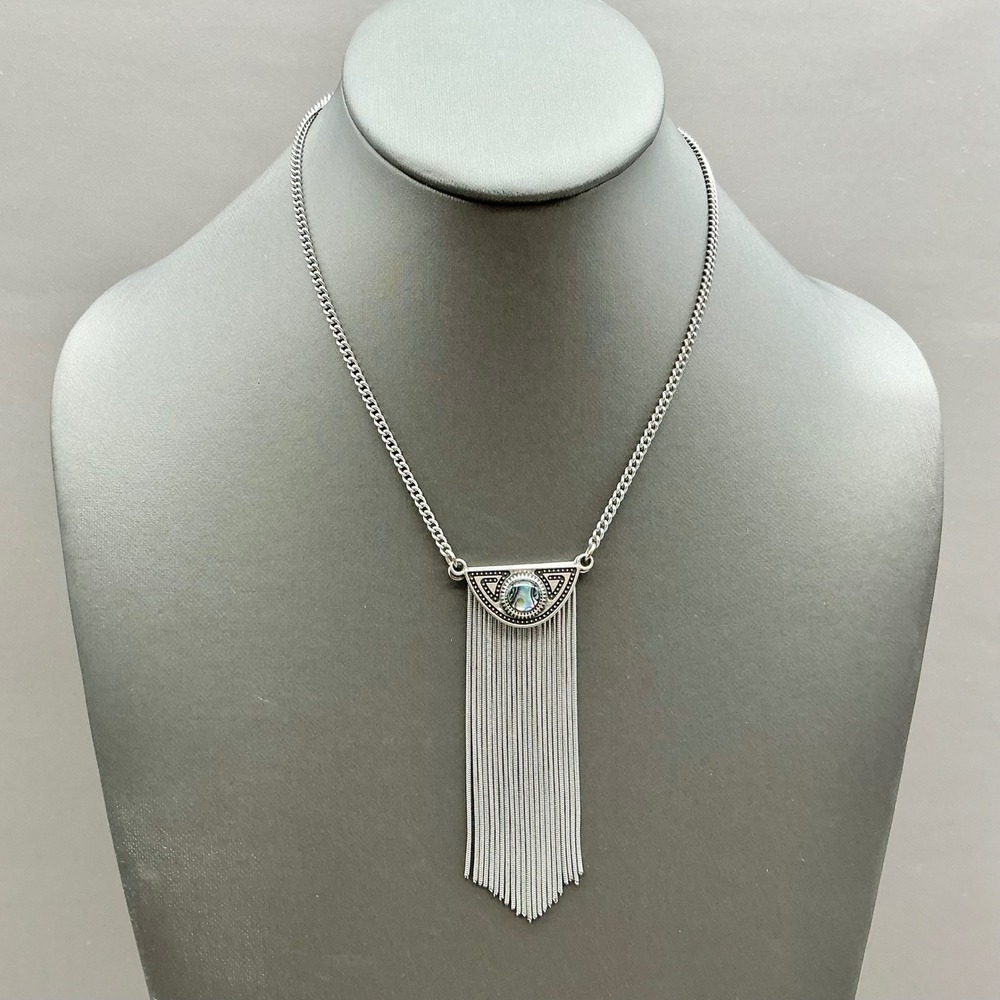 American Eagle Necklace Women Silver Fringe Abalone Shell Boho Western Jewelry